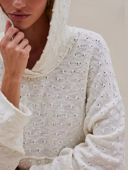 Textured Dot Knit Long Sleeve Hooded Sweater-Nordavory