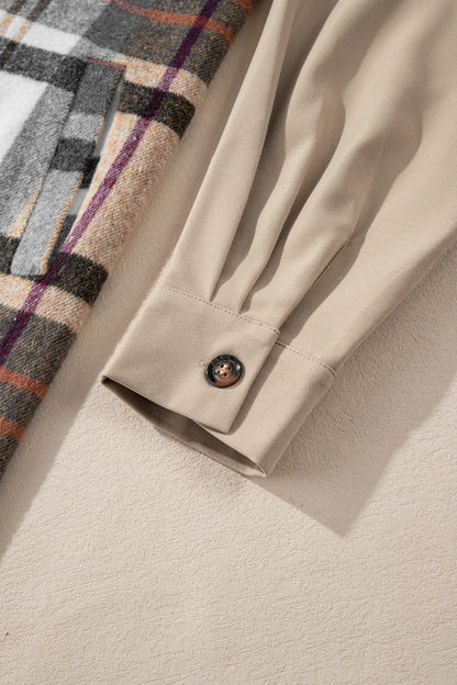 Pocketed Plaid Long Sleeve Mini Shirt Dress-Nordavory