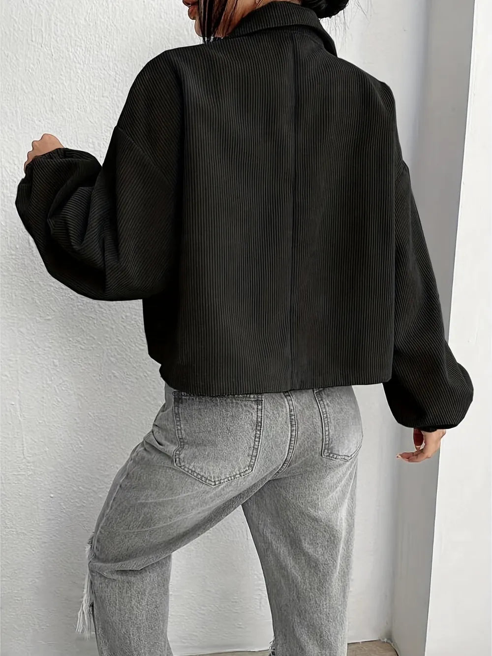 Collared Neck Dropped Shoulder Jacket-Nordavory