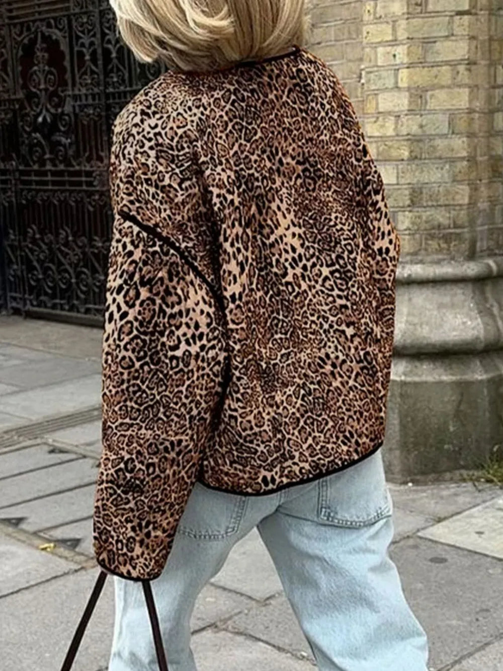 Perfee Leopard Open Front Long Sleeve Jacket-Nordavory