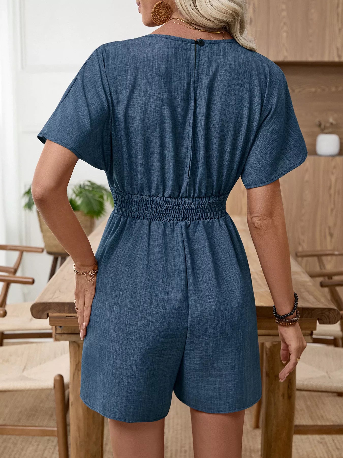 Casual V-Neck Elastic Waist Romper-Nordavory