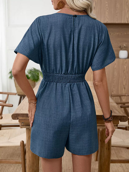 Casual V-Neck Elastic Waist Romper-Nordavory