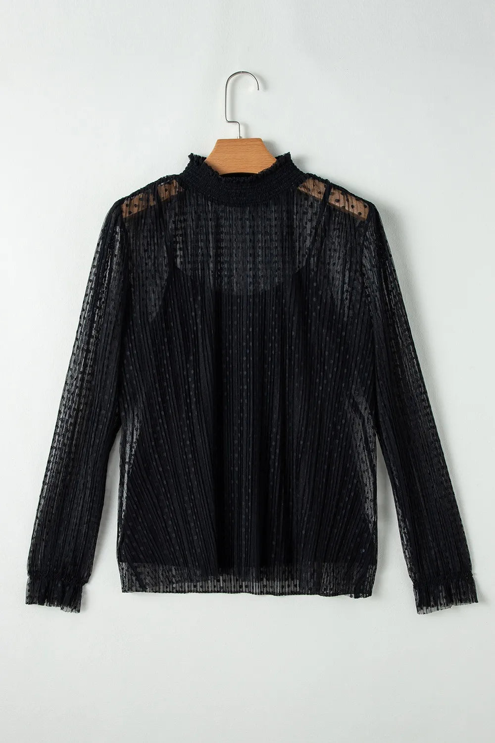 cami and Lace Sheer Mock Neck Long Sleeve Blouse-Nordavory
