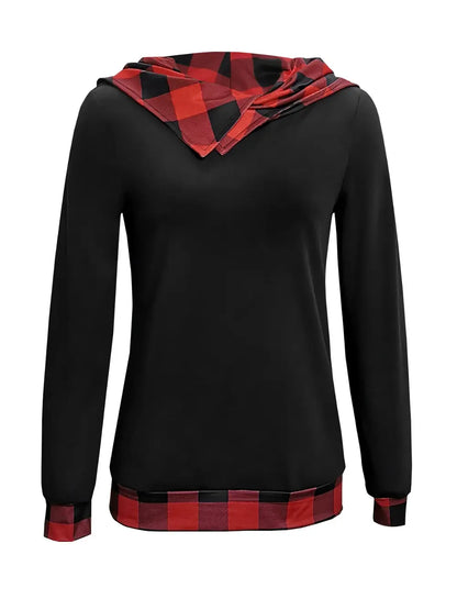 Plaid Long Sleeve Hooded Blouse-Nordavory