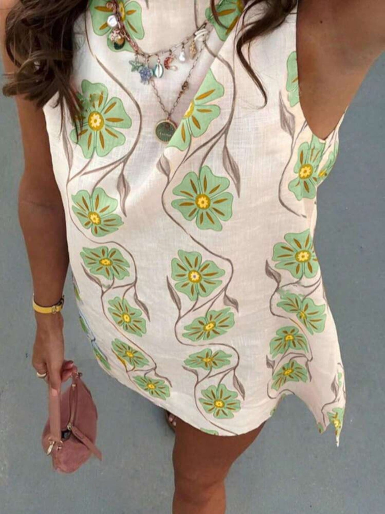 Floral Pattern Sleeveless Mini Dress-Nordavory