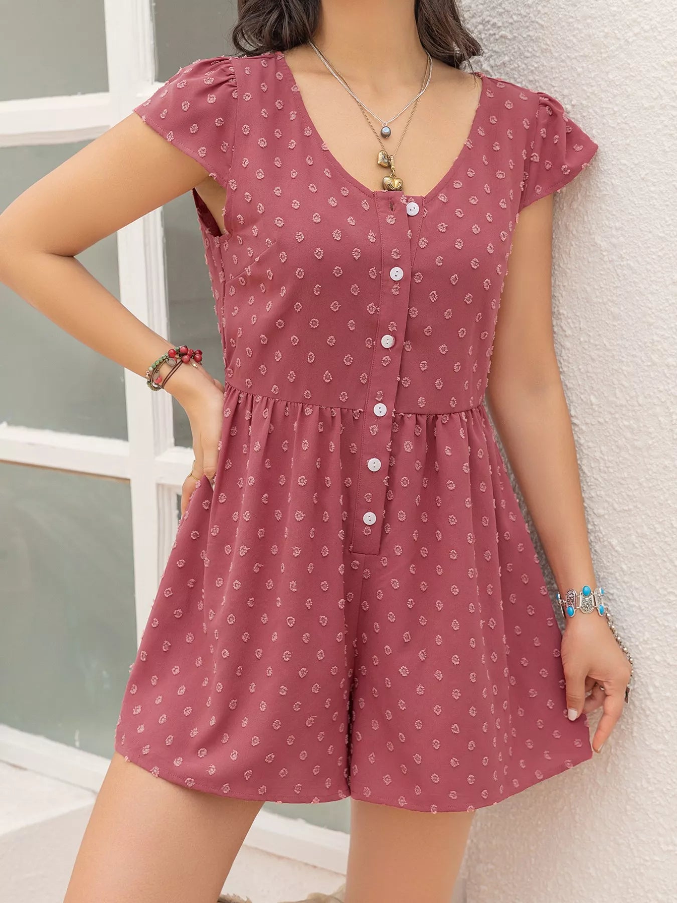 Swiss Dot Cap Sleeve Romper-Nordavory