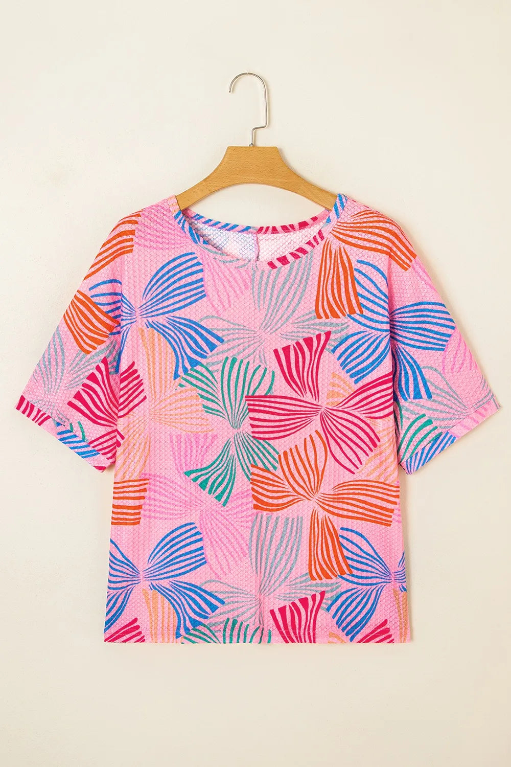 Printed Waffle Knit Oversized T-Shirt-Nordavory