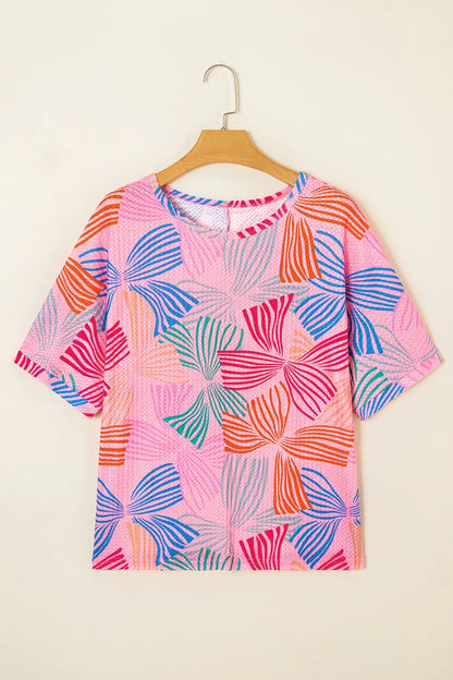 Printed Waffle Knit Oversized T-Shirt-Nordavory