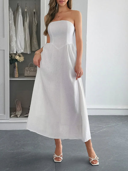 Strapless A-Line Midi Dress with Pockets-Nordavory