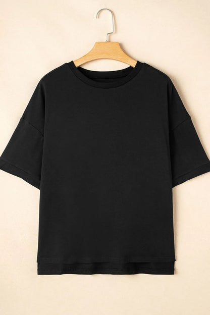 Loose Half Sleeve Hi Low Hem T Shirt-Nordavory