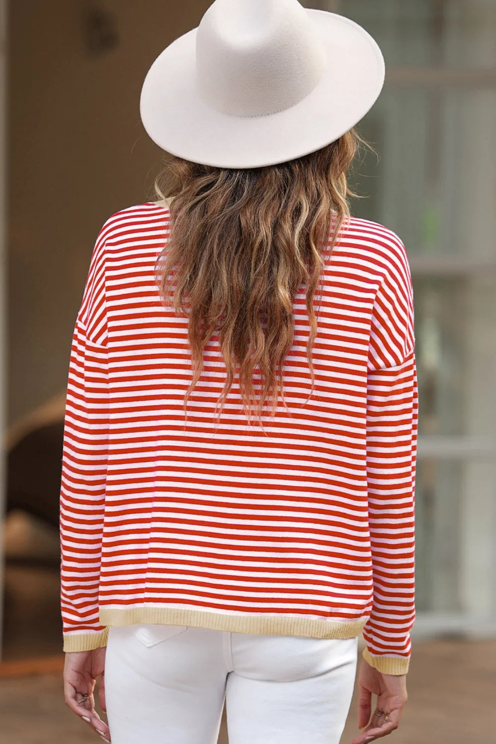 Striped Round Neck Drop Shoulder T-Shirt-Nordavory