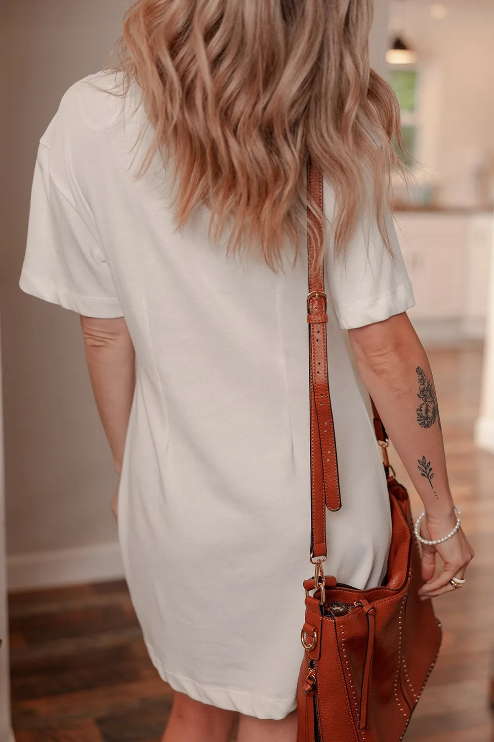 Drop Shoulder Crew Neck Shift T Shirt Dress-Nordavory