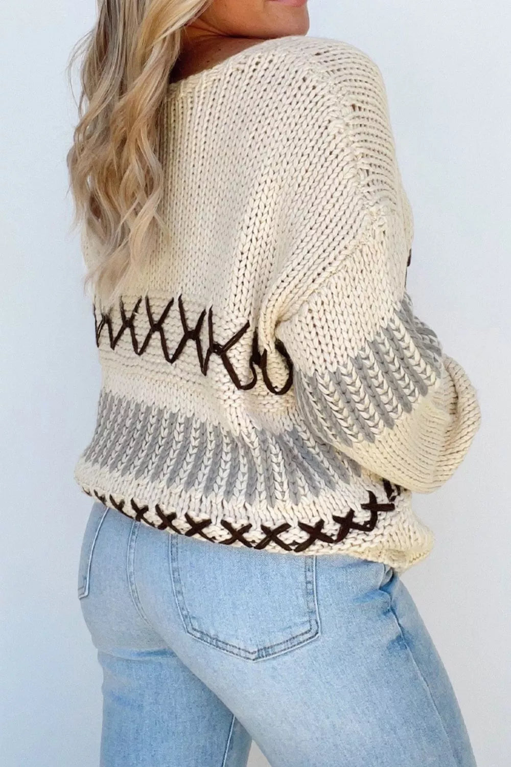 V-Neck Knit Long Sleeve Sweater-Nordavory