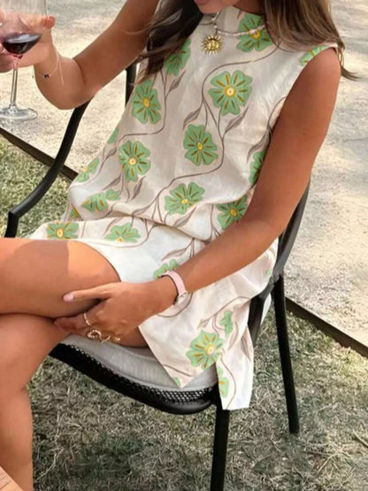 Floral Pattern Sleeveless Mini Dress-Nordavory