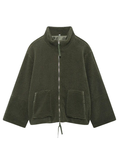 Turtleneck Zip Up Long Sleeve Plush Jacket-Nordavory