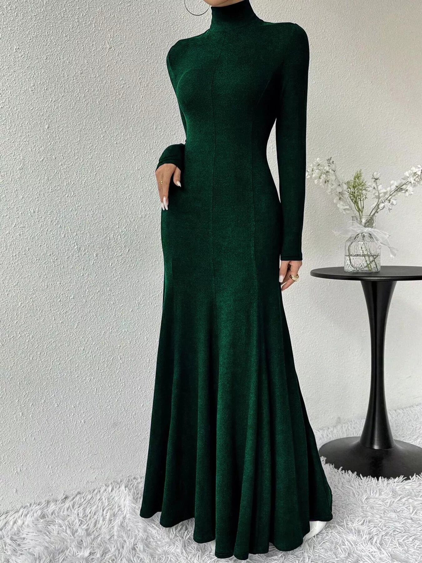 Turtleneck Long Sleeve Maxi Mermaid Dress-Nordavory