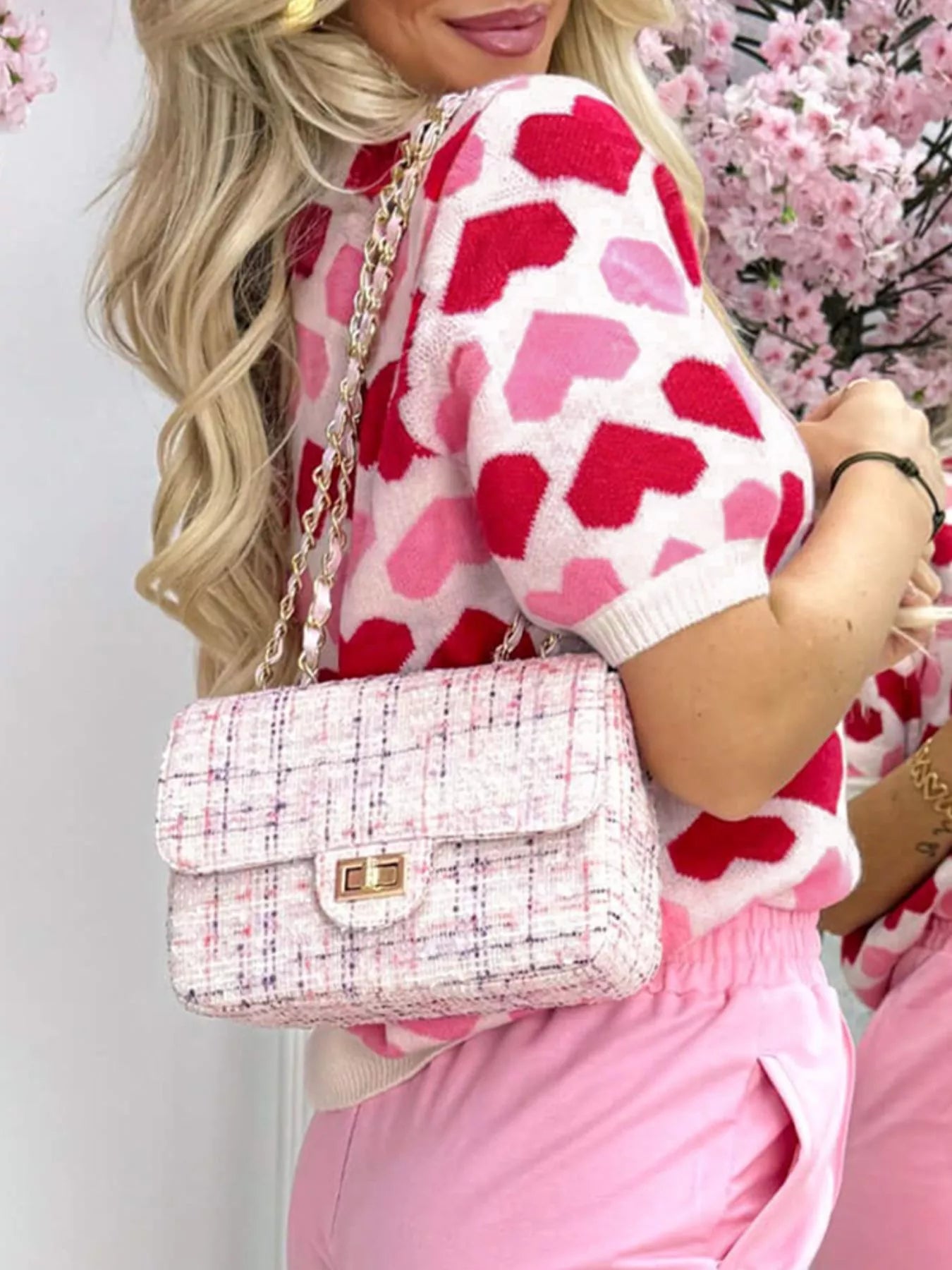 Heart Print Short Sleeve Sweater-Nordavory