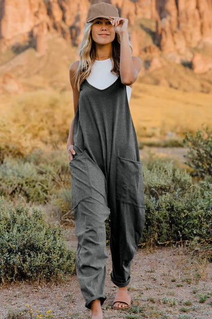 Double Take Full Size V-Neck Sleeveless Jumpsuit with Pockets-Nordavory