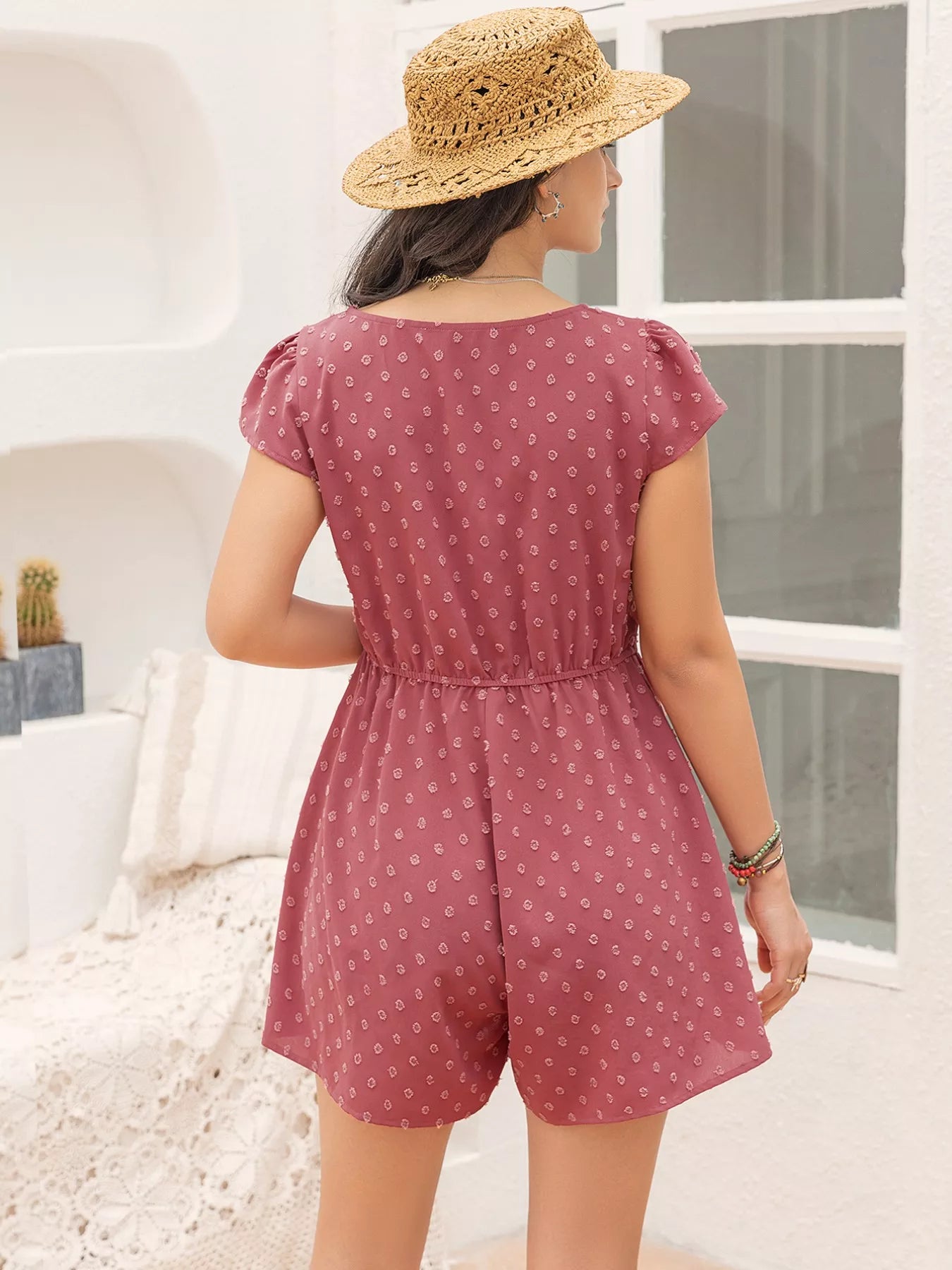 Swiss Dot Cap Sleeve Romper-Nordavory