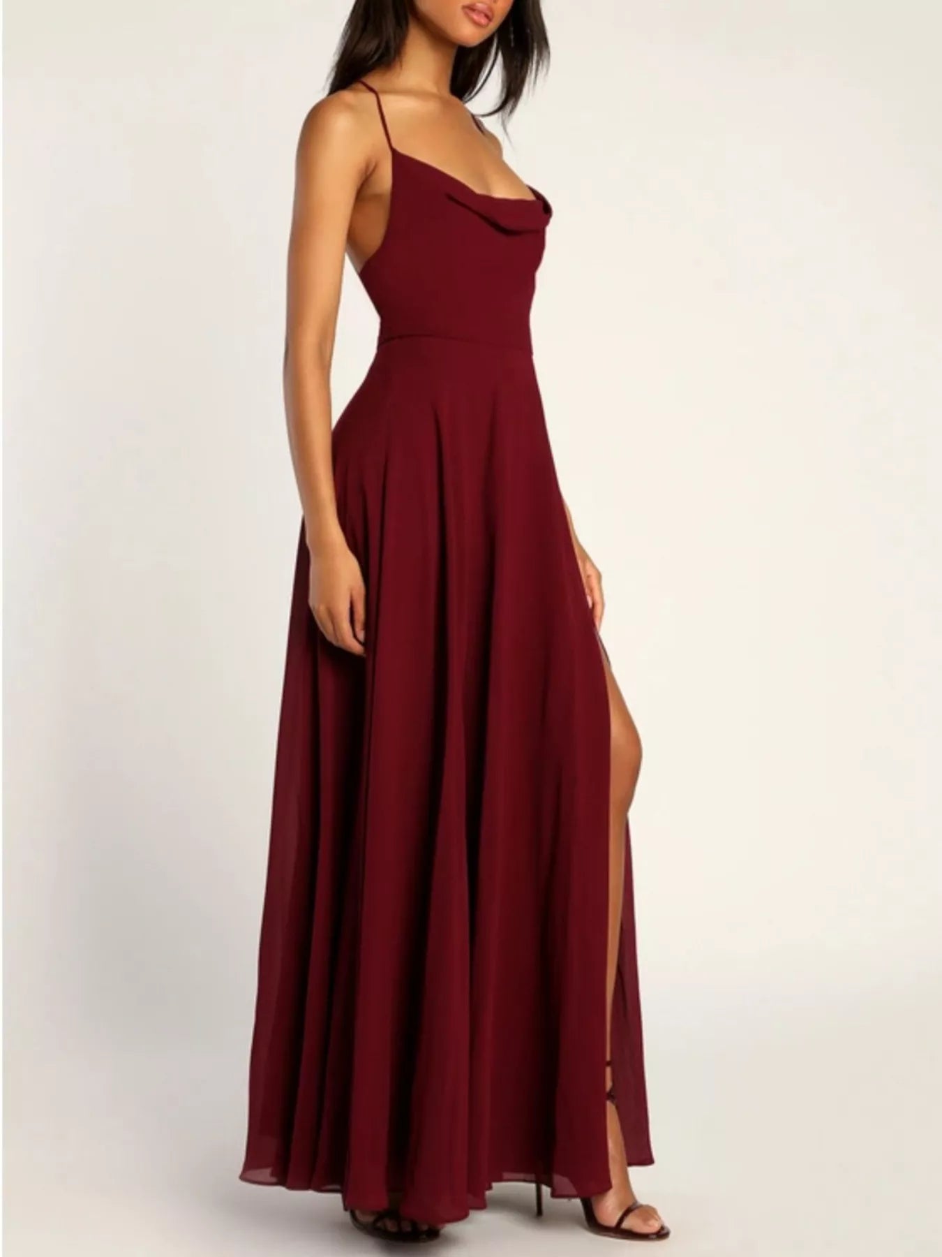 Slit Cowl Neck Maxi Dress-Nordavory