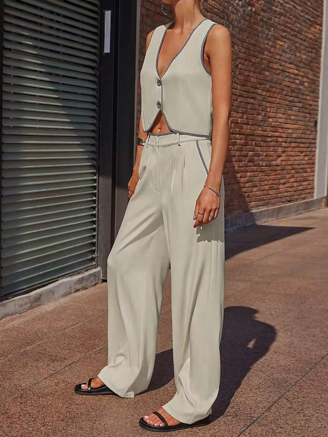 V-Neck Vest and Pants Set-Nordavory