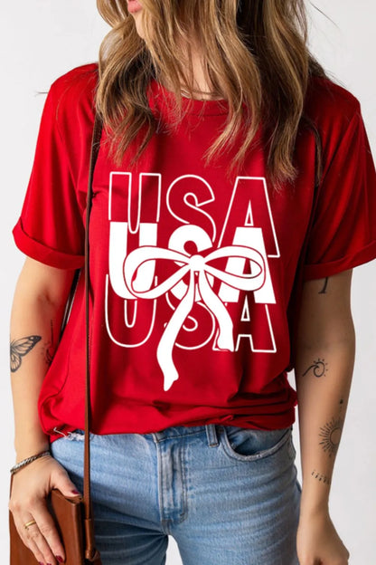 Patriotic USA Bow Graphic T-Shirt-Nordavory