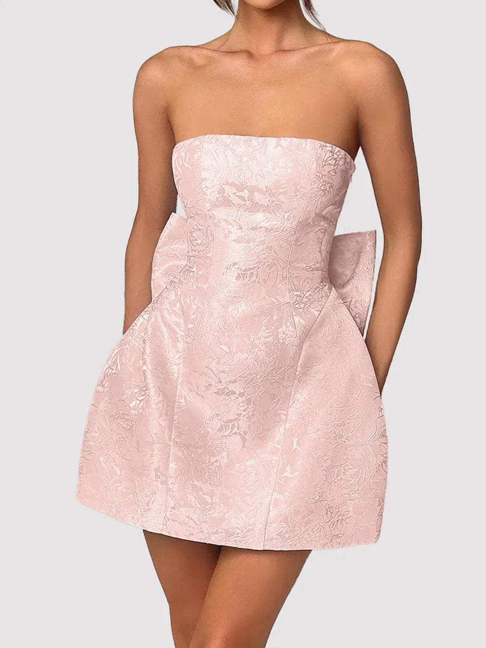 Lace-Up Sleeveless Satin Mini Dress with Bow-Nordavory
