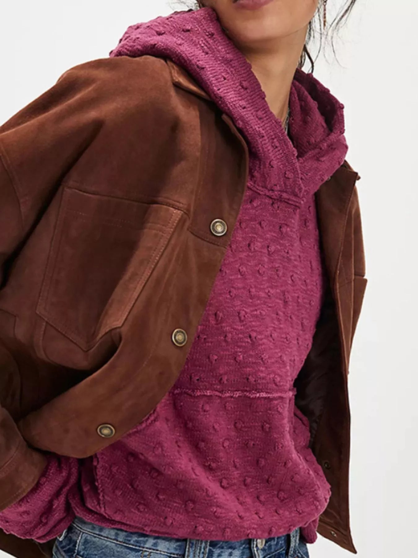 Textured Dot Knit Long Sleeve Hooded Sweater-Nordavory