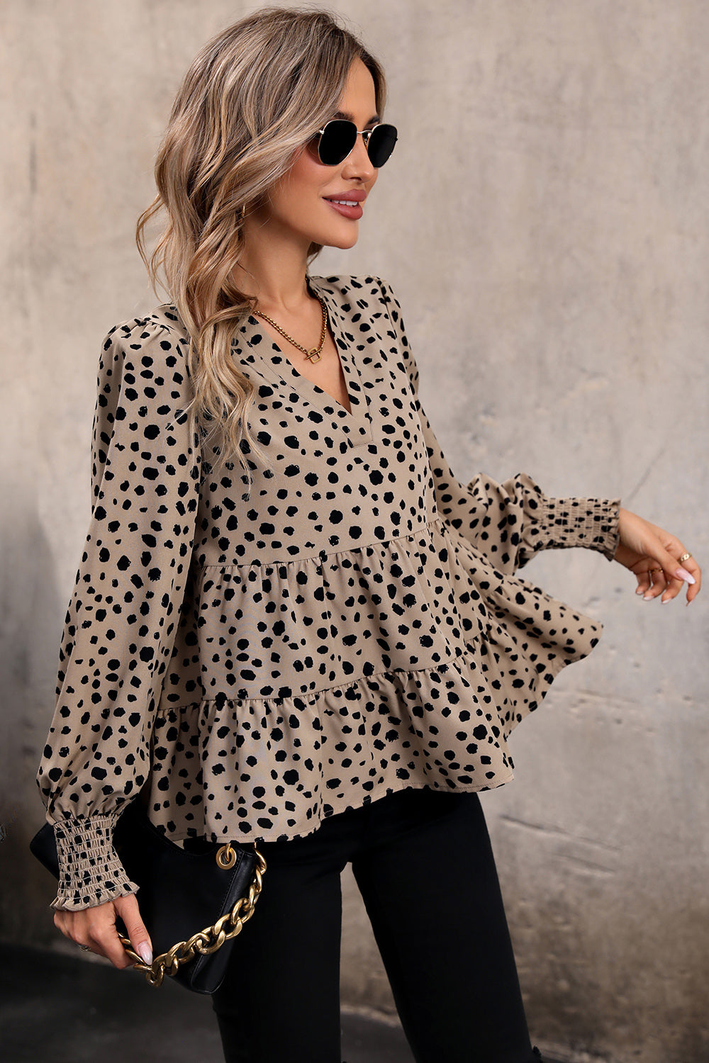 Perfee Notched Lantern Sleeve Tiered Top-Nordavory