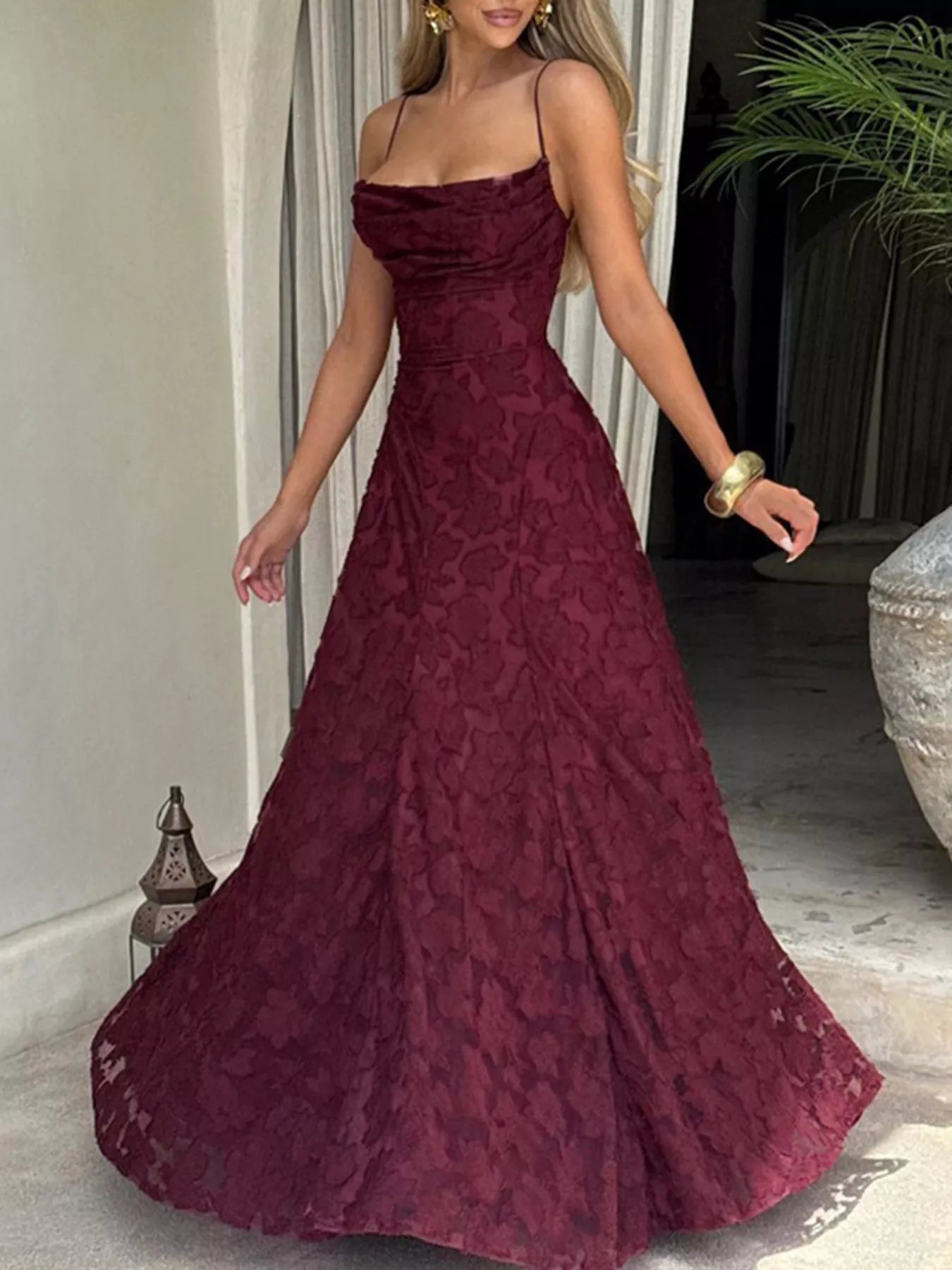Lace Spaghetti Strap Maxi Dress-Nordavory