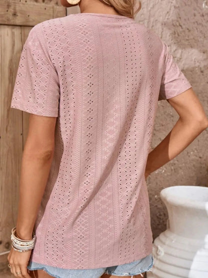 Eyelet Crisscross Short Sleeve T-Shirt-Nordavory