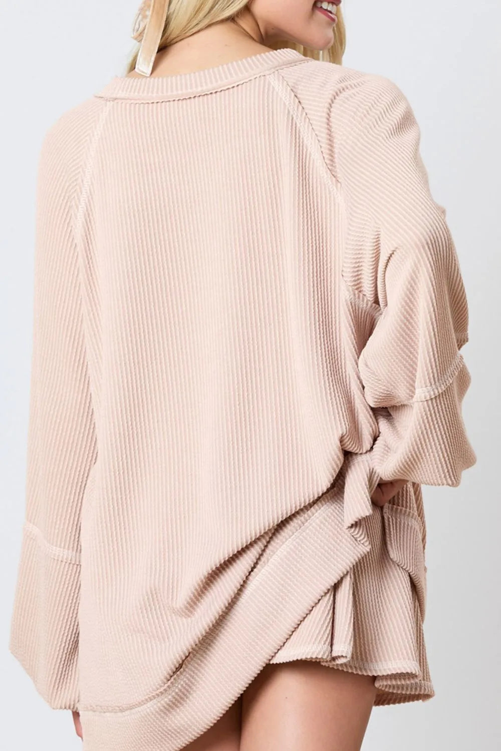 Texture Round Neck Long Sleeve Top and Skirt Set-Nordavory