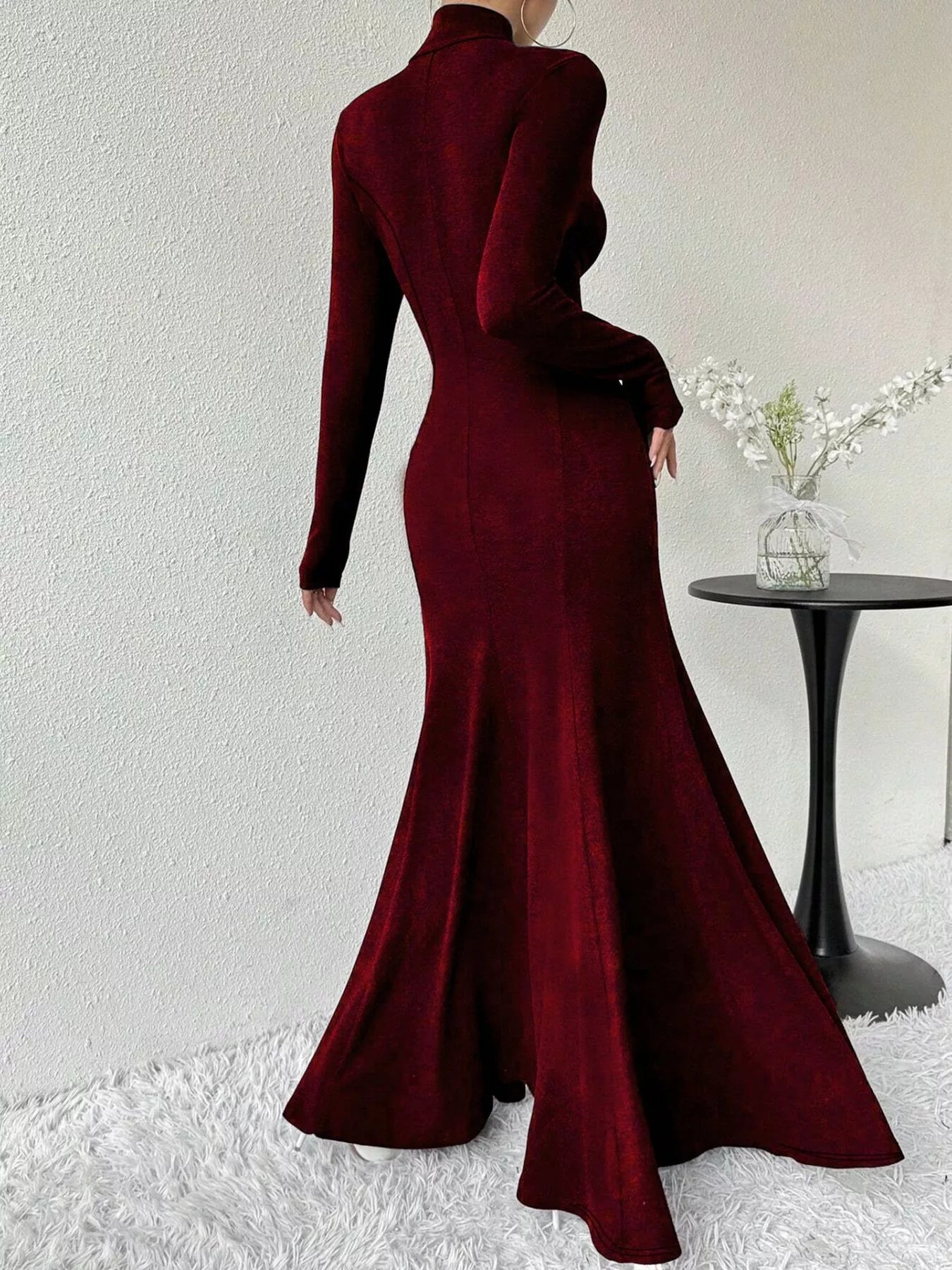 Turtleneck Long Sleeve Maxi Mermaid Dress-Nordavory