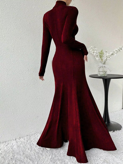 Turtleneck Long Sleeve Maxi Mermaid Dress-Nordavory