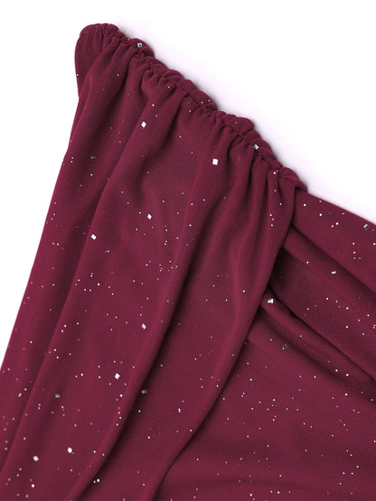 Glitter Off-Shoulder Maxi Dress-Nordavory
