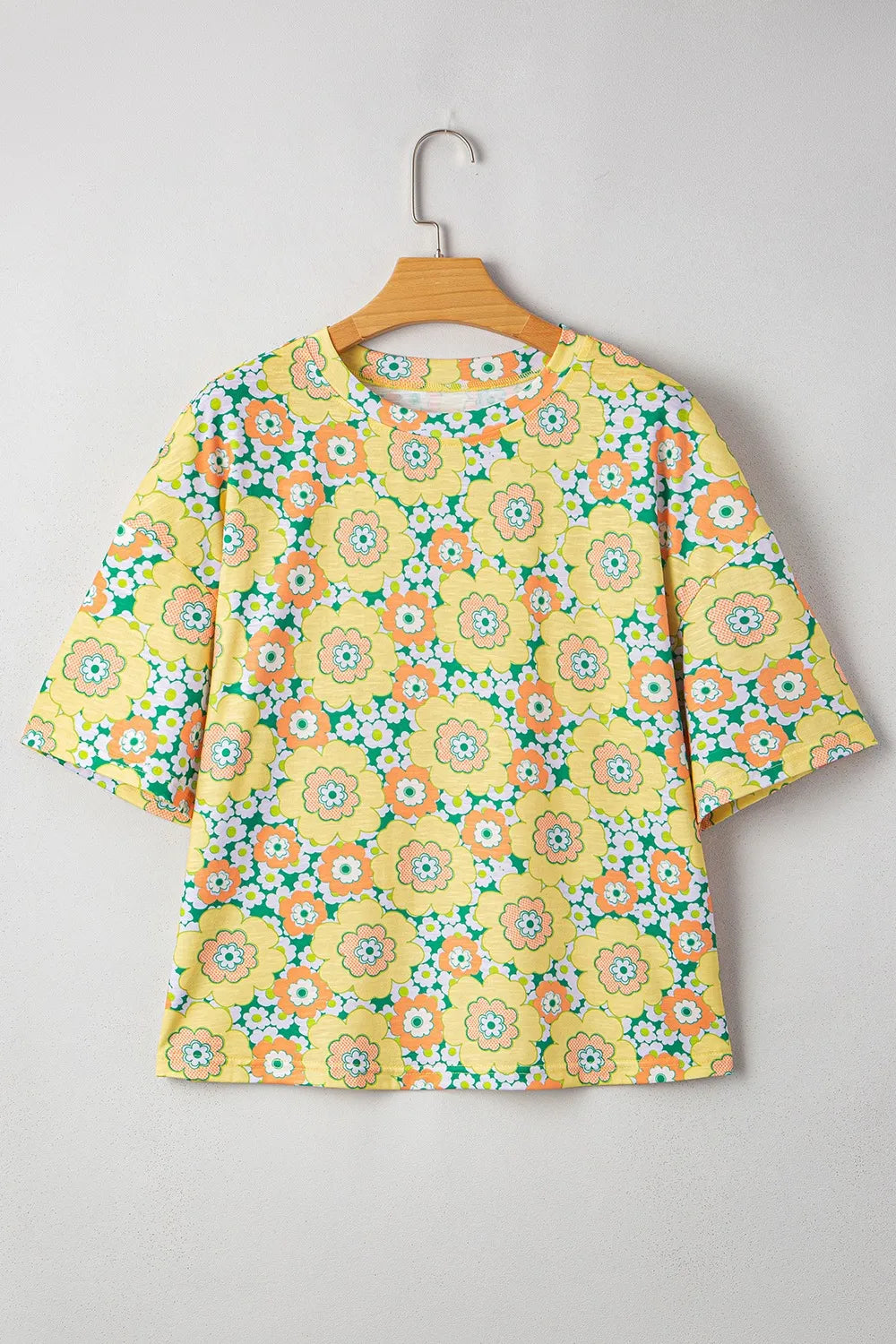 Floral Print Round Neck Oversized T-Shirt-Nordavory