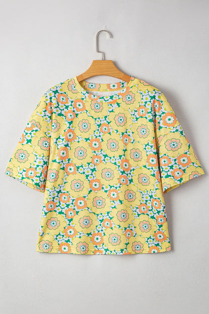 Floral Print Round Neck Oversized T-Shirt-Nordavory