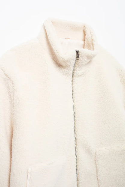 Turtleneck Zip Up Long Sleeve Plush Jacket-Nordavory