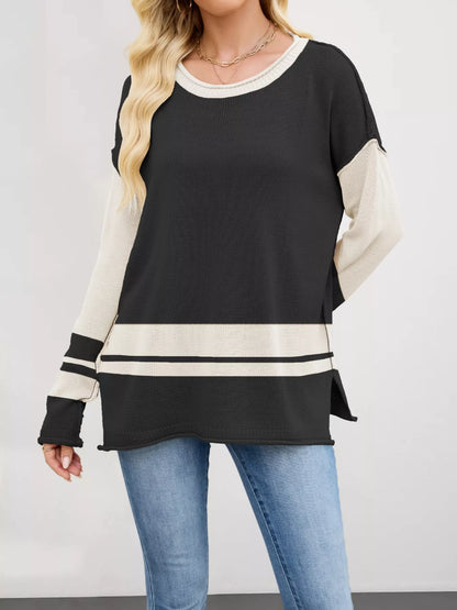 Color Block Side Slit Sweater-Nordavory