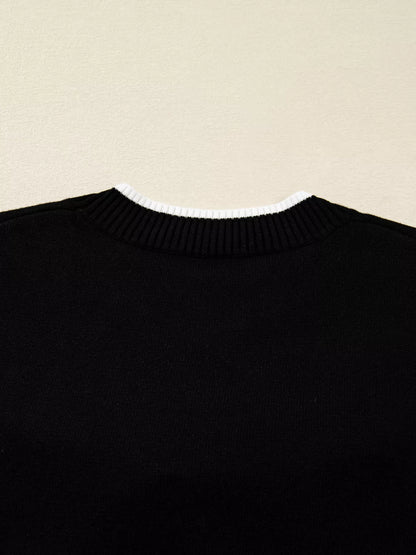 Contrast Trim Bow Accent Holiday Cropped Sweater-Nordavory