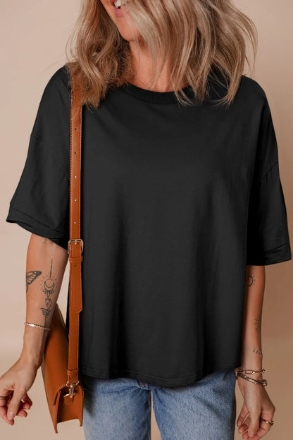 Loose Half Sleeve Hi Low Hem T Shirt-Nordavory