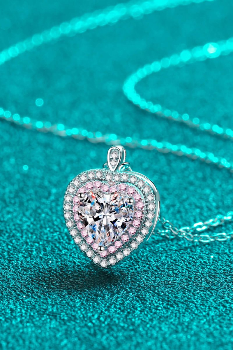925 Sterling Silver 1 Carat Moissanite Heart Pendant Necklace-Nordavory