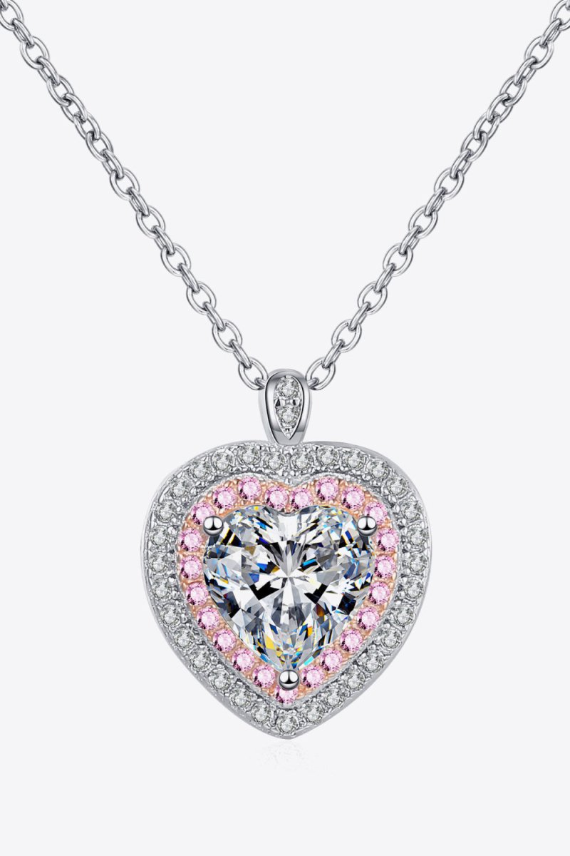 925 Sterling Silver 1 Carat Moissanite Heart Pendant Necklace-Nordavory