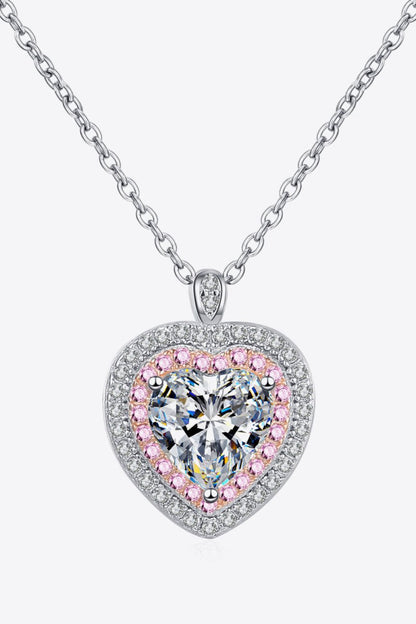 925 Sterling Silver 1 Carat Moissanite Heart Pendant Necklace-Nordavory