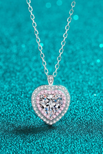 925 Sterling Silver 1 Carat Moissanite Heart Pendant Necklace-Nordavory