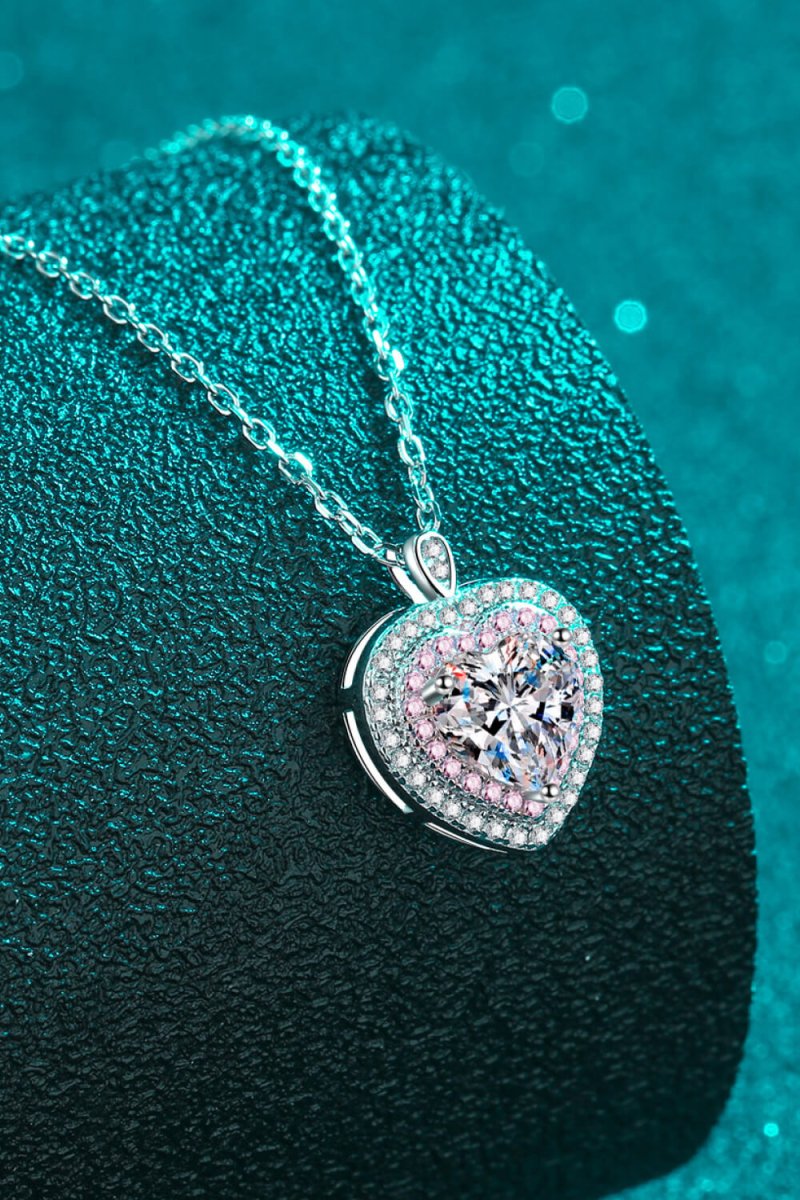 925 Sterling Silver 1 Carat Moissanite Heart Pendant Necklace-Nordavory