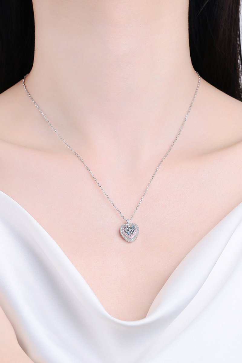 925 Sterling Silver 1 Carat Moissanite Heart Pendant Necklace-Nordavory