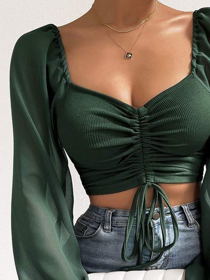 Drawstring Sweetheart Neck Cropped Top-Nordavory