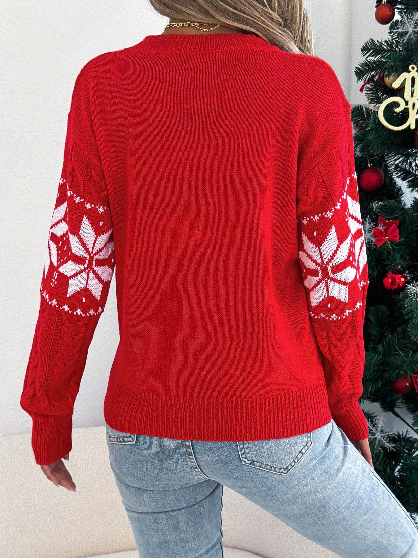 Christmas Snowflake Cable Knit Sweater-Nordavory