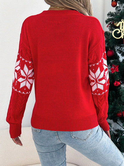 Christmas Snowflake Cable Knit Sweater-Nordavory